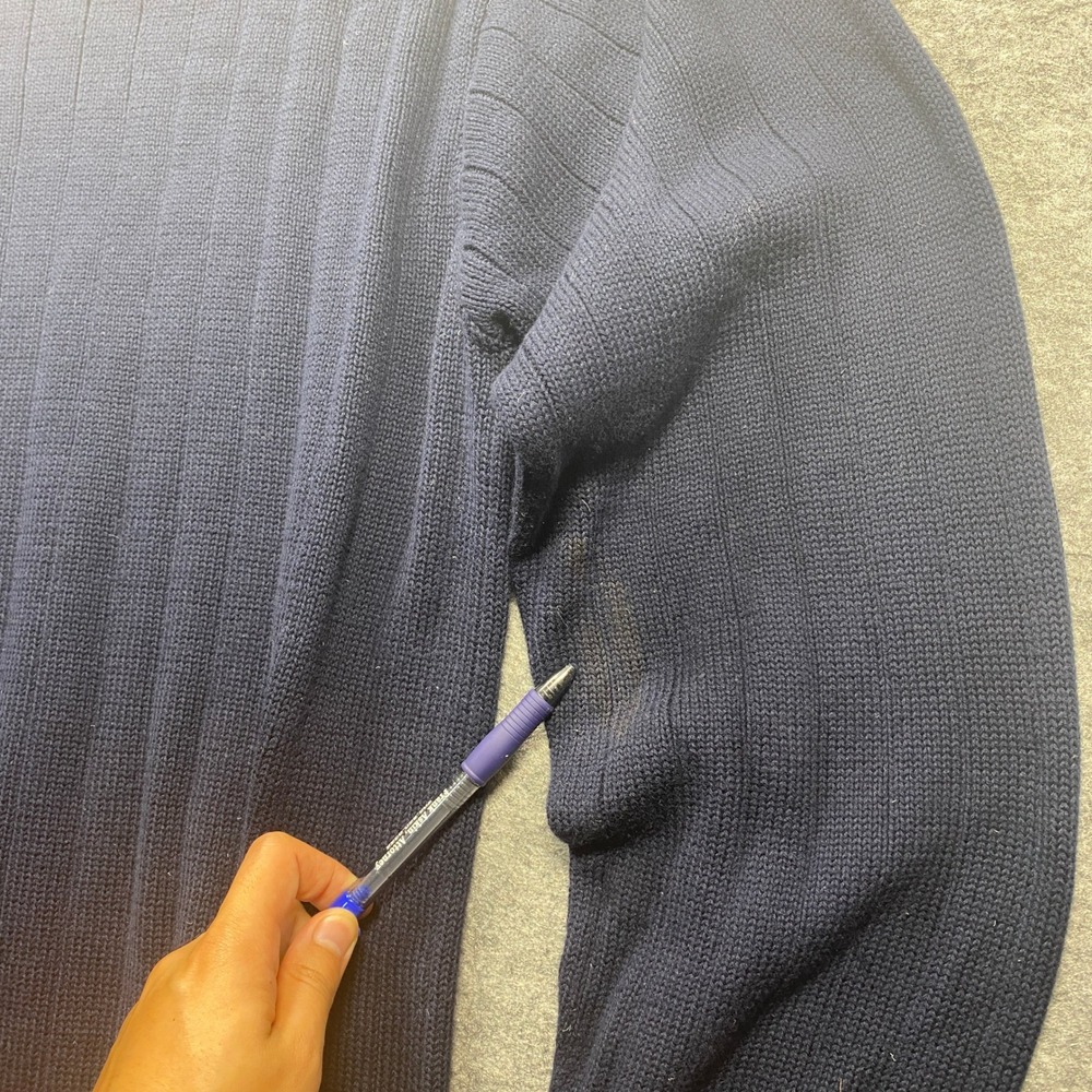 Vintage Chaps Ralph Lauren Navy Blue Ribbed Cotton Crest Sweater Mens Large READ - Picture 9 of 9